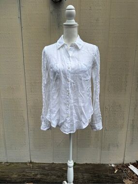 Lilly Pulitzer White Linen Lace-Trim Button-Up Blouse